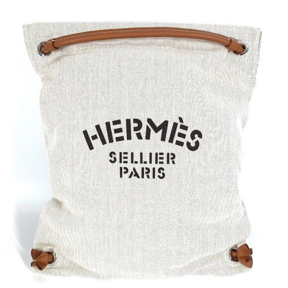 HERMES logo Sac Aline MM Backpack ToileChevron / Barenia Beige/Brown main image 15